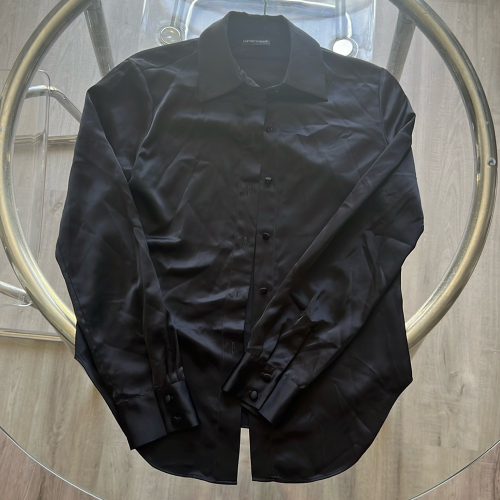 Silk black, long sleeve collared blouse
